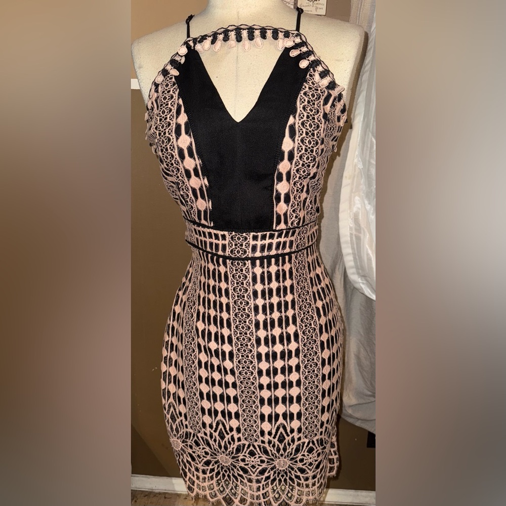 Chic Black and Pink Lace Dress